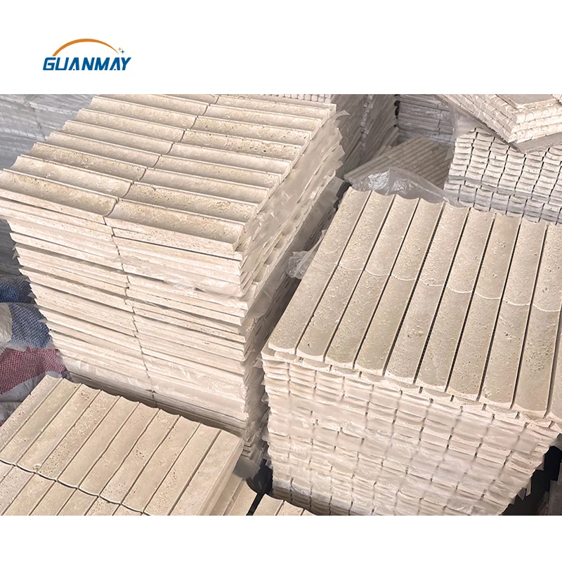 Curve fluted Marble Tiles Pencil Trim Door Panels Customized Fluted Travertine Stone Mosaic Wall Tiles Shower