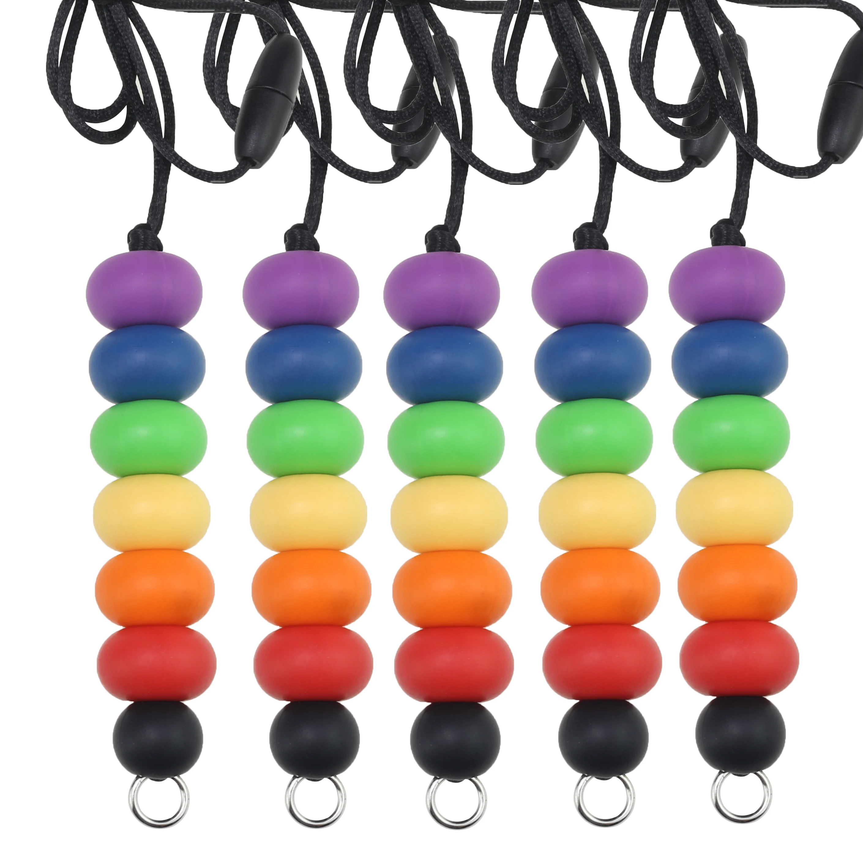 Wholesale BPA Free Bracelet Keychain Ring Abacus Round Teething Toys Chew Wristlet Silicone Bead Lanyard