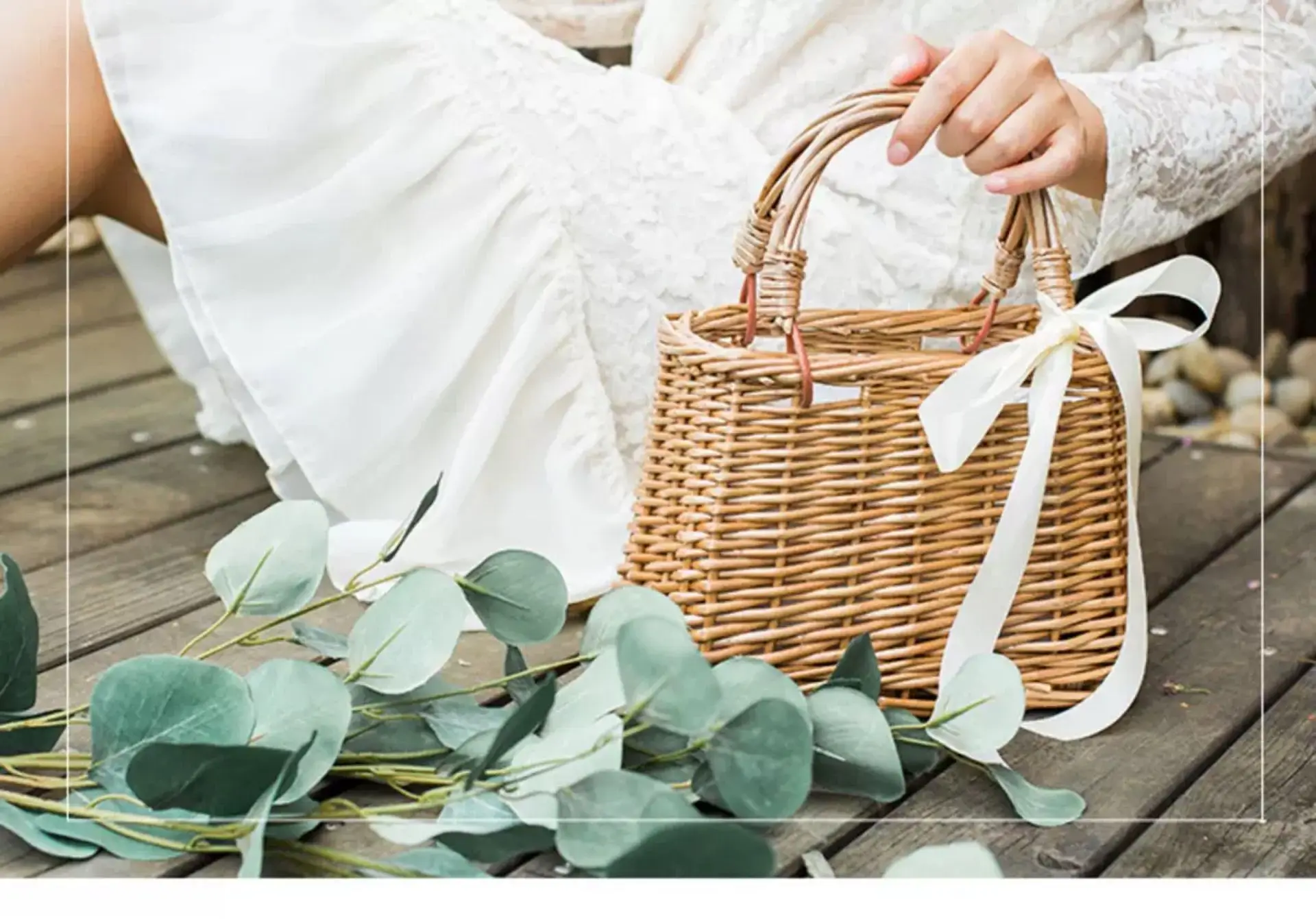 Beach Rattan Basket Bag Summer Ins Storage Basket Rattan Tote Bag Wholesale Bowknot Women Gift Cheap Woven Basket