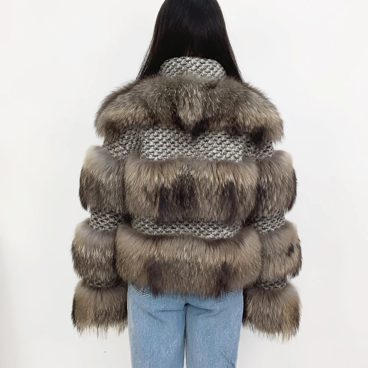 2021 Real fox fur winter jacket women weave stand collar fox fur coat