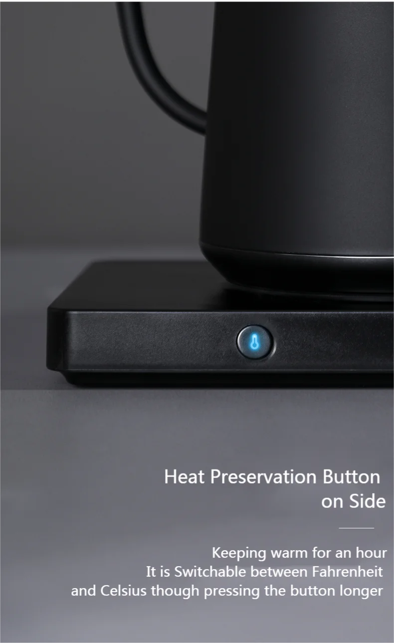 zeroHero Black 600ml Tea Coffee Pour Over Pot Stainless Steel Temperature Control Electric Gooseneck Kettle