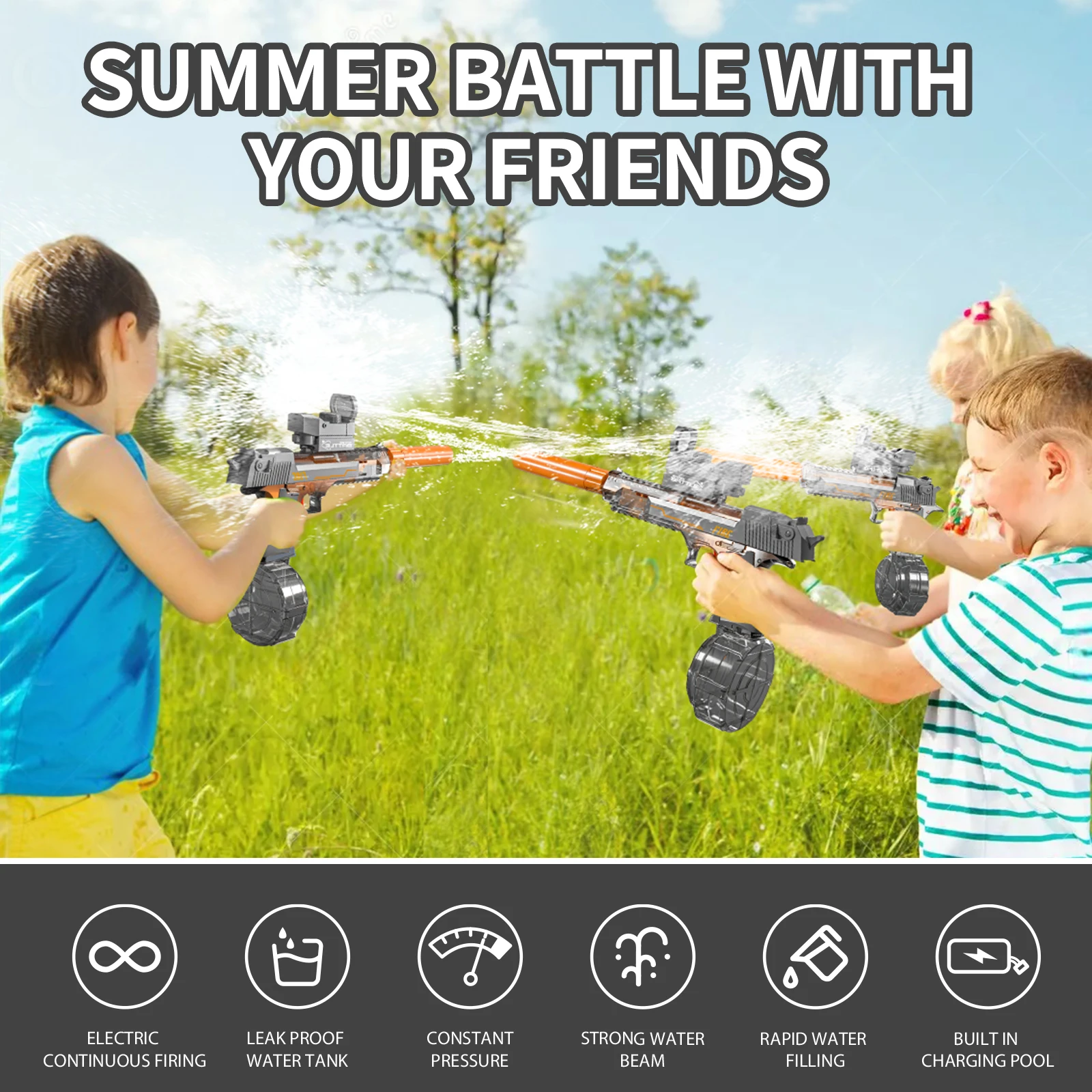 Manufacturers wholesale summer transparent sand eagle linkage electricity water gun kids high-quality outdoor plastic toys 2024