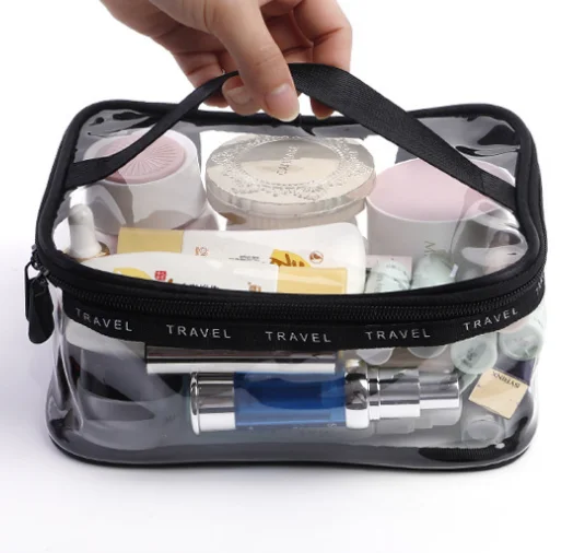 grey double zip transparent beauty cosmetic bag packaging pvc bag