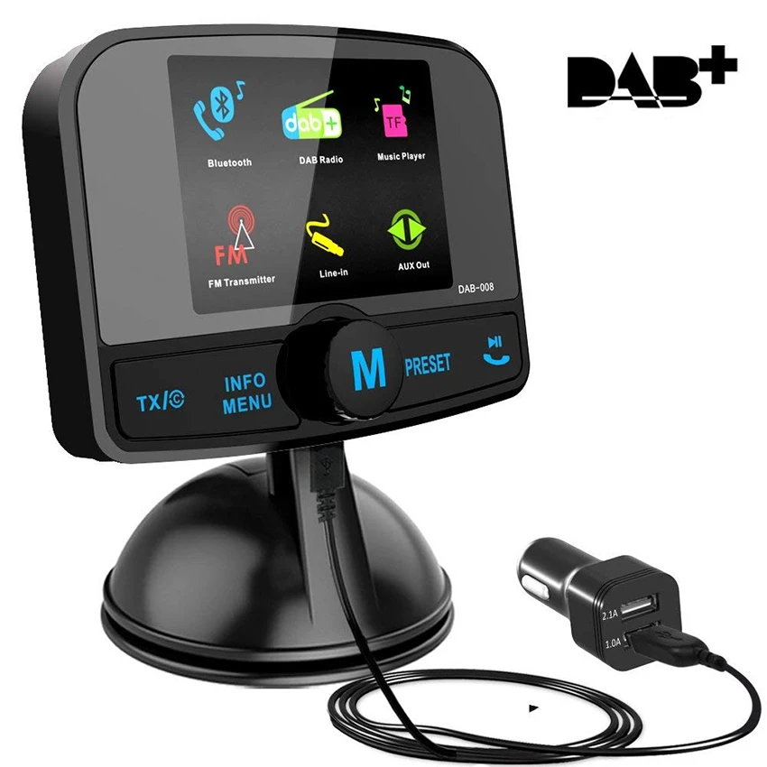 Car DAB Digital Radio Receiver Colorful TFT LCD Screen Bluetooth Handsfree Car MP3 FM Transmitter DAB car Adapter