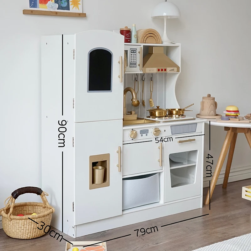 Kid Kitchen Toddler Wooden Pretend Cooking Set with Realistic Light & Sound Microwave Play Kitchen Toy Set for Children Boy Girl
