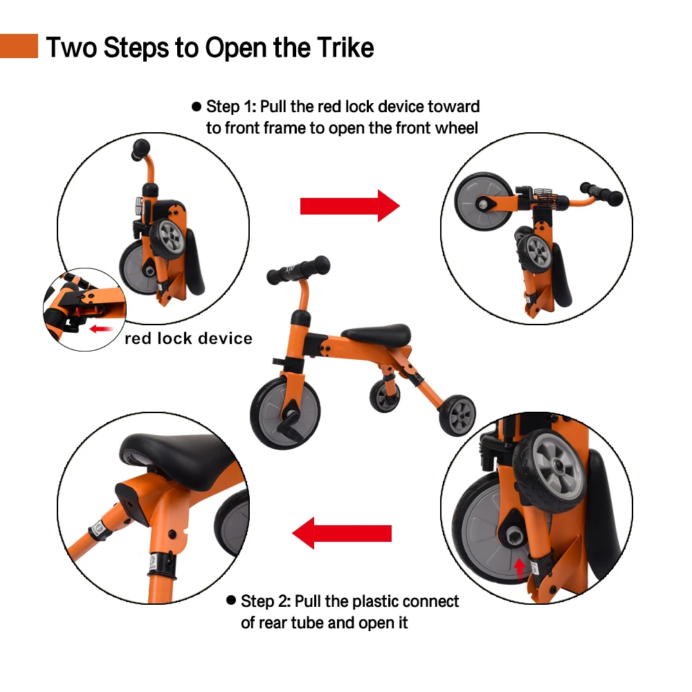 Korimefa wholesale CE approved  Baby tricycle car Balance Toys easy  2 in 1 folding tricycle