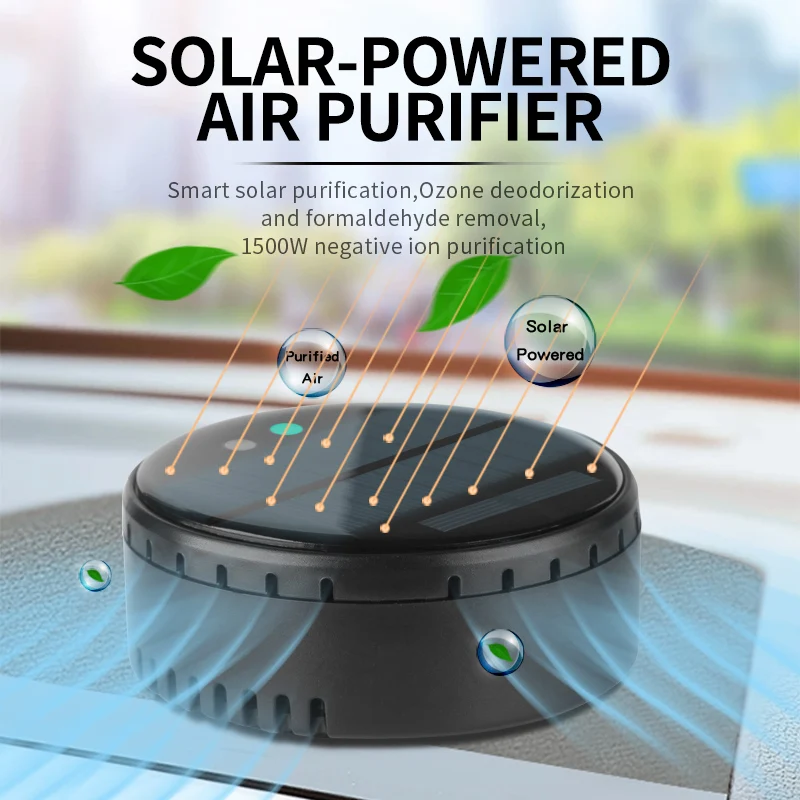Solar Powered Car Air Purifier Ozone and Negative Ion, Eliminate Odors, Smoke, Formaldehyde for Car, Home, Office, and Travel