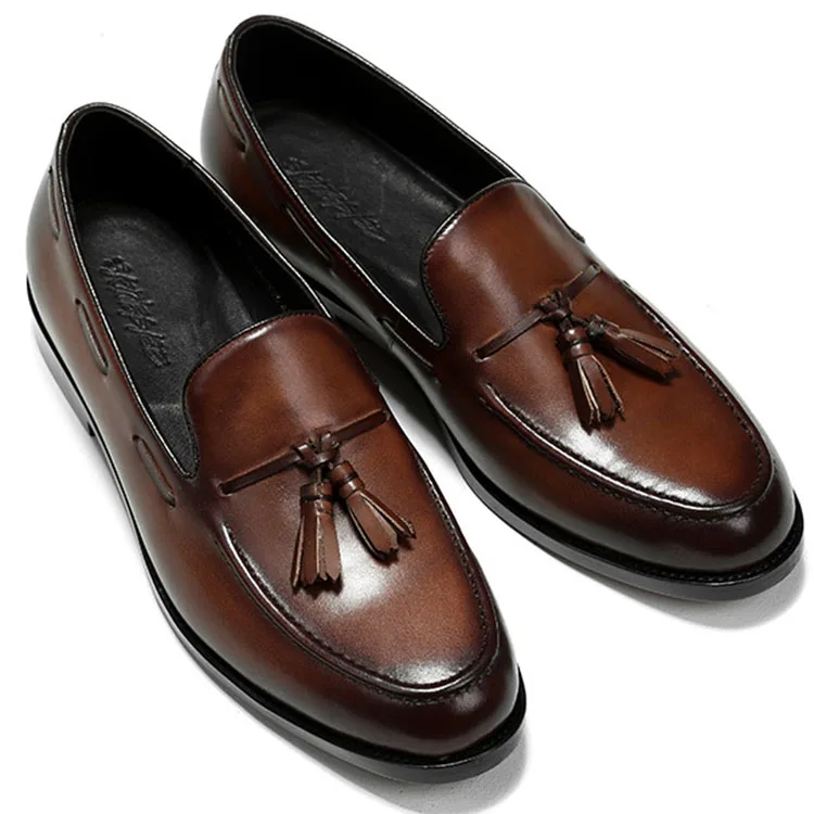 Soft Leather Loafer Shoes Men Fashion Breathable Casual Flat Leather Black Shoes Brown Wholesale China Shoes