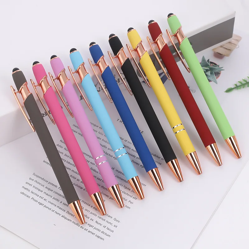Business Gifts Ball Point Soft Cover Promotional Metal Rubberized Ballpoint Pen Aluminum Touch Stylus Custom Logo Pens