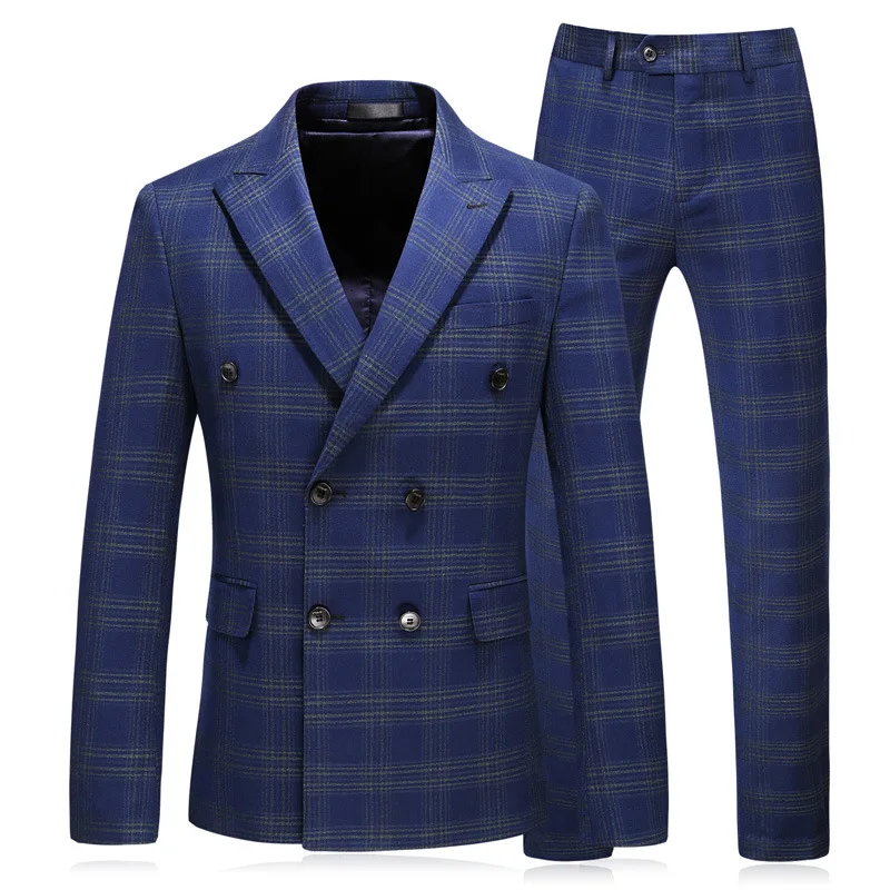 
Wholesale high quality men double breasted suits 3 piece coat pant men suit plaid suit for men 