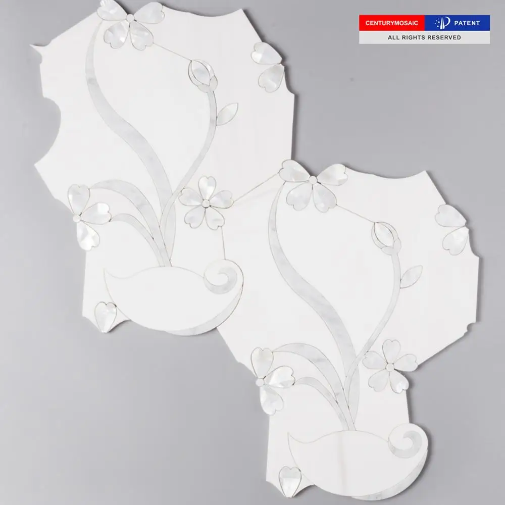 Marble and Pearl Shell Mixed Orchid Water Jet Marble Mosaic Tile