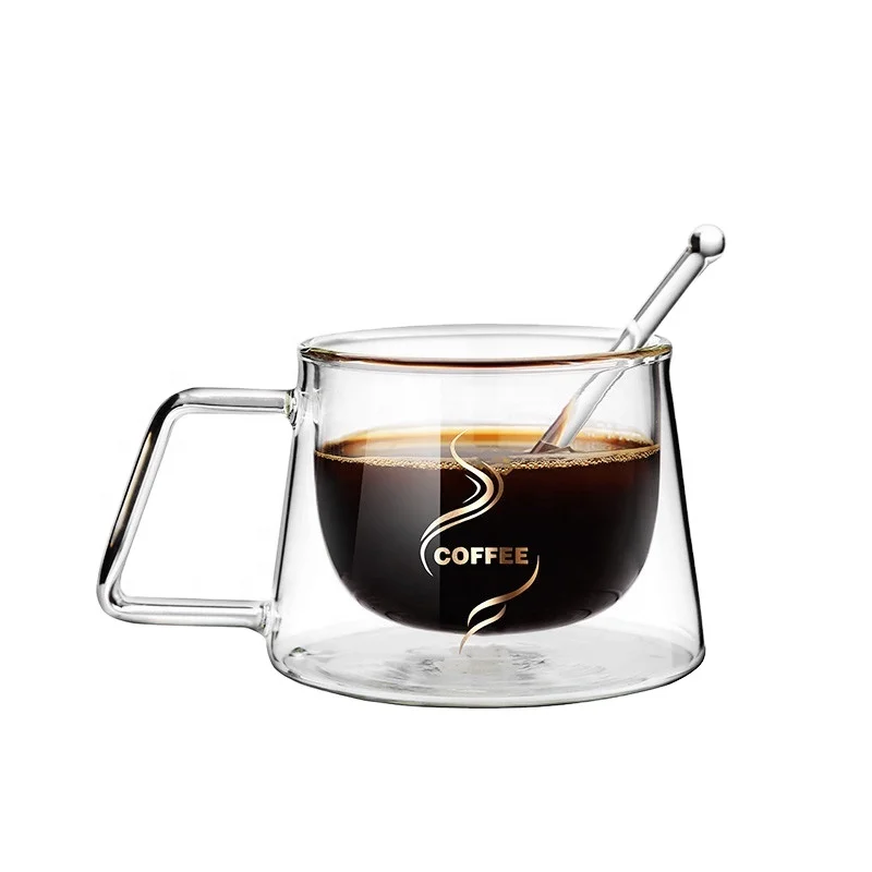 Hot sale custom high borosilicate coffee double wall glass cup with handle