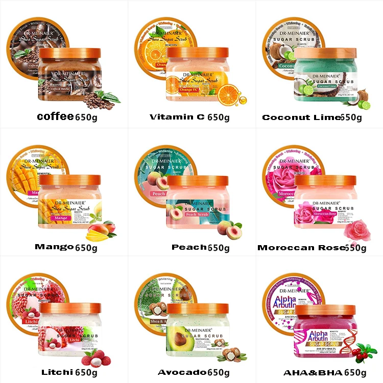 Wholesale organic whitening sugar body scrubs skin care exfoliantes natural shea private label body scrub