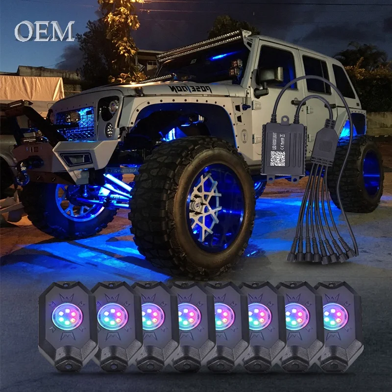 Others Car Light Accessories 4 8 12  Pods Offroad Atv Utv Truck Rocklights Led Flashing Rock Lights Rgb Rgbw Chasing Rock Lights