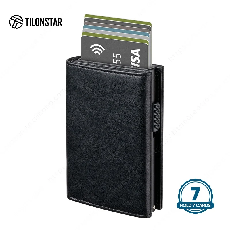 Smart Wallet Metal Card Case Men Genuine Leather Card Holder Wallets Rfid Blocking Credit Card Holder Aluminum Wallet