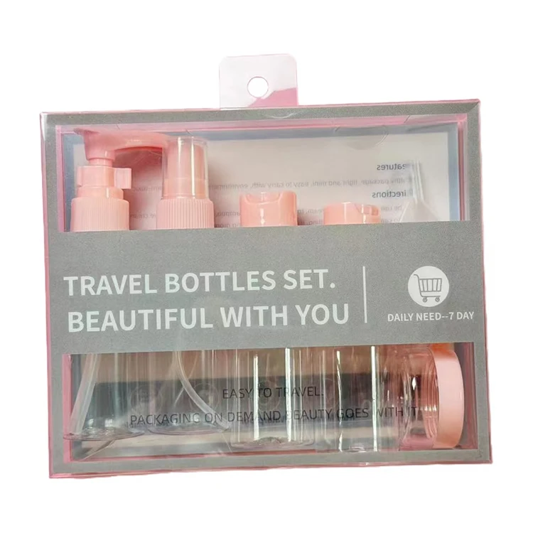 Plastic Travel Set Bottle 8 Pieces Set 50ml For Cosmetic Dispensing Container Lotion Pump Spray Flip Cap Bottle Jar Reusable