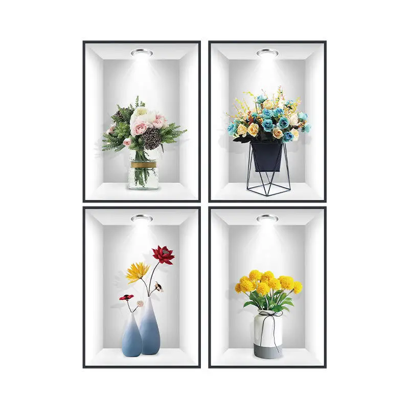 Art Deco Style PVC Flower and Plant Design Stickers for Living Room Background Wall Cover Hole-Making Decoration