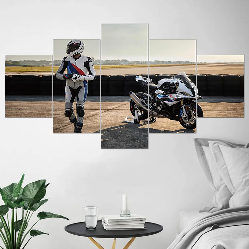 BMW motorcycle 5 panel painting and wall art decorations for home framed canvas painting A gift that boys can not refuse