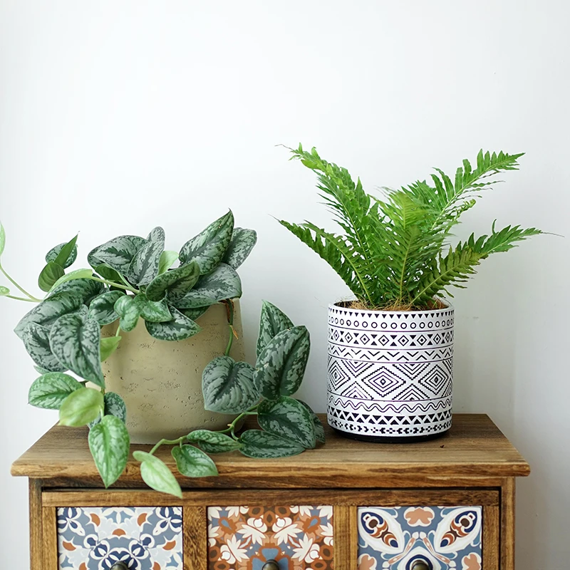 Bohemia retro geometric pattern balcony home decor cement plant potted gardening flowerpots ceramic succulent pots