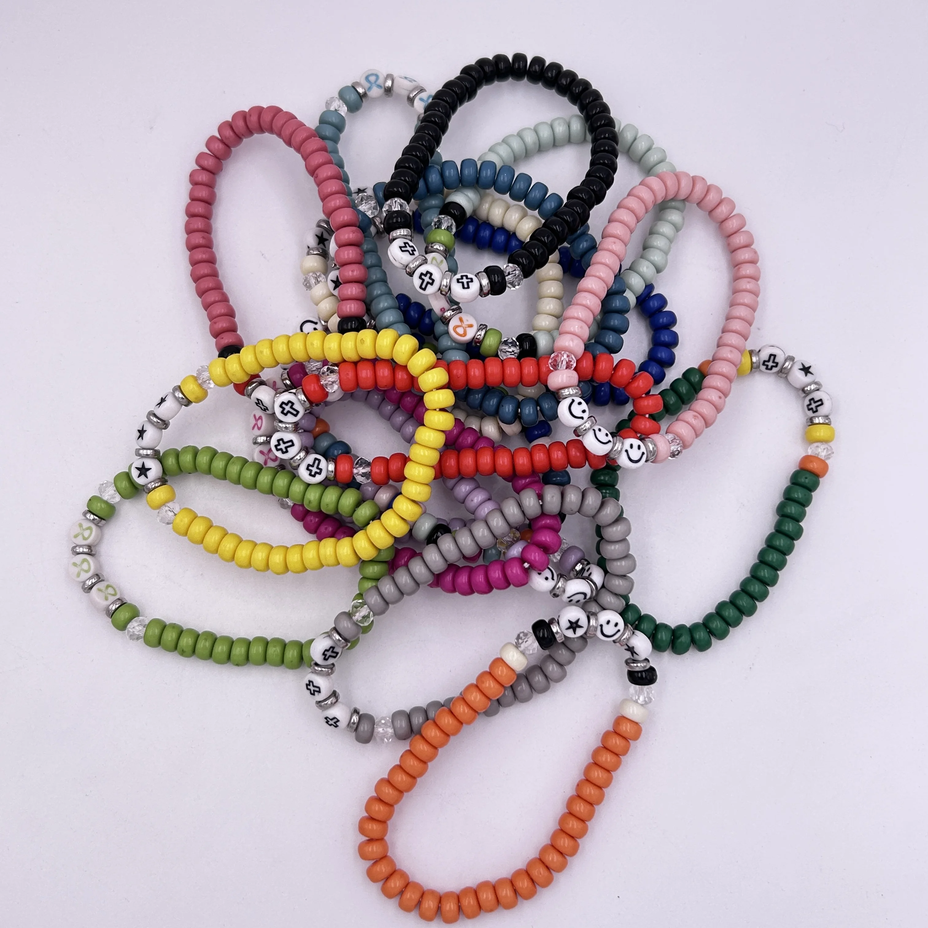 Colorful Acrylic Flat Round Beaded Bracelet Girl