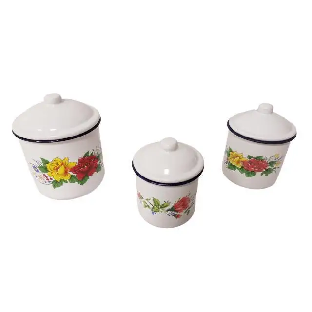 12CM 1200ML Hot Sale Have Flower Enamel Camping Tea Coffee  Cup With Handle Enamel Mug Deco With Lid