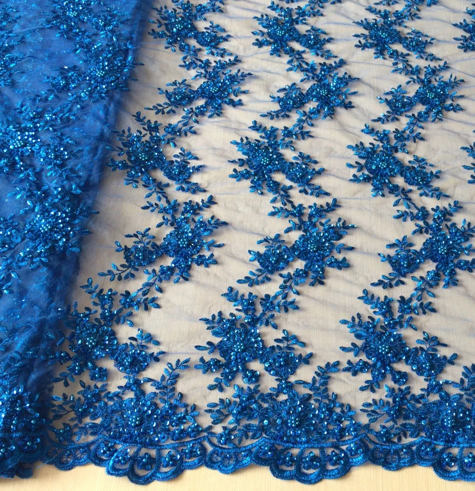 latest allover hand beaded sequin lace fabric metallic embroidery designs for dress, high quality beaded lace fabric embroidery