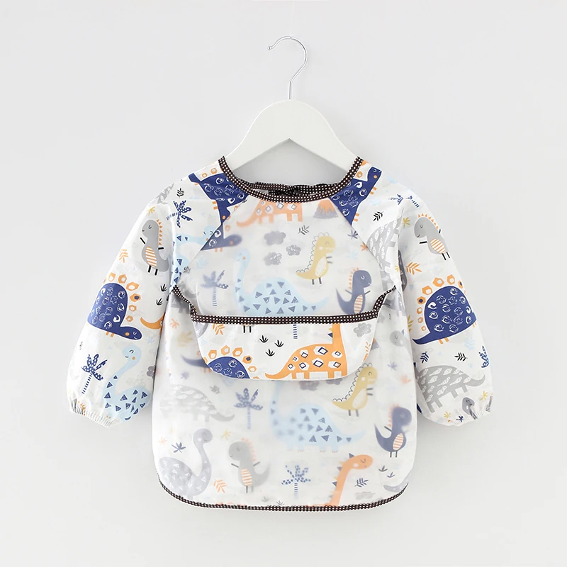 Long Sleeve Pocket Baby Apron Waterproof and Anti-dirty Pocket Smock Infant  Apron Coverall Feeding Bibs
