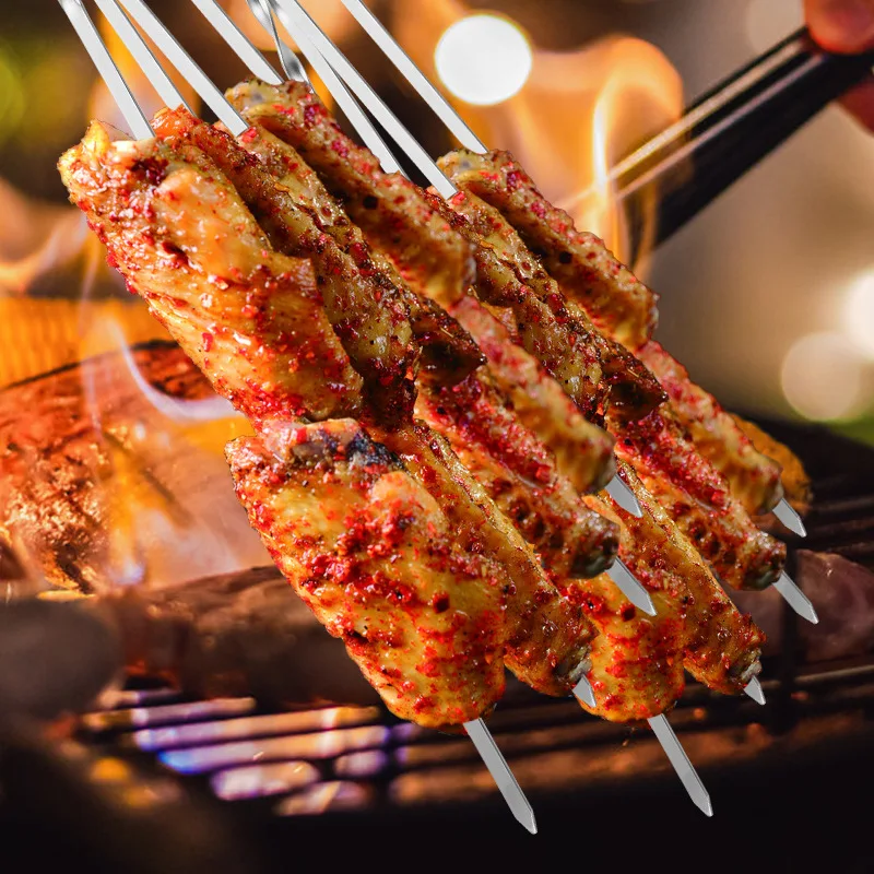 GARIDA Reusable Durable Outdoor 201 Stainless Steel Flat Hanging BBQ Skewer Grill Tool Thickened Barbecue Skewer