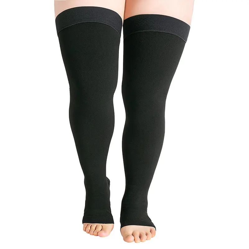 High Grade Open Toe Thigh High Stocking Black Skin Color Compression 23~32 mmHg Socks for Varicose Veins