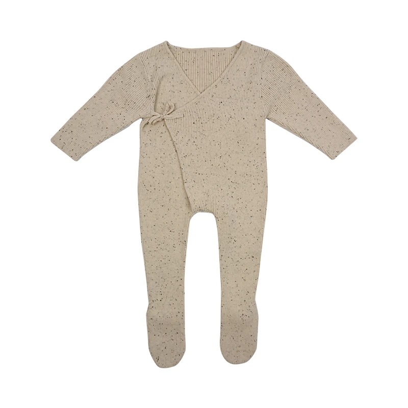 Paleo Baby Knitted Romper Sprinkles New Born Baby Rib Knit Lace-Up Kimono Bodysuit Infant Sweater Footie Onesies Rompers