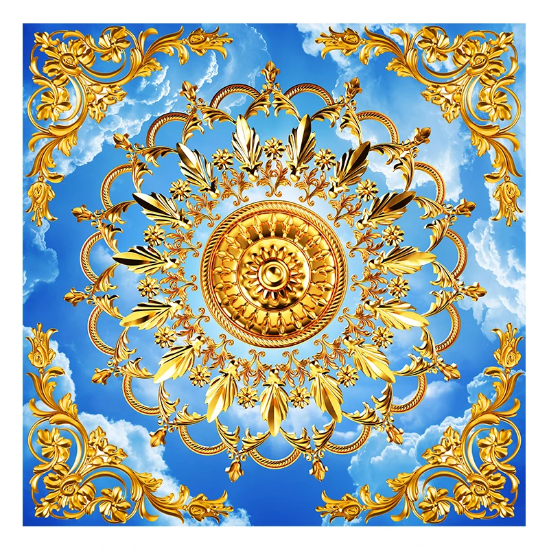3d European Style Wall Mural Gold Plaster Line Carved Ceiling Wallpaper Sky 3d Wall Papers