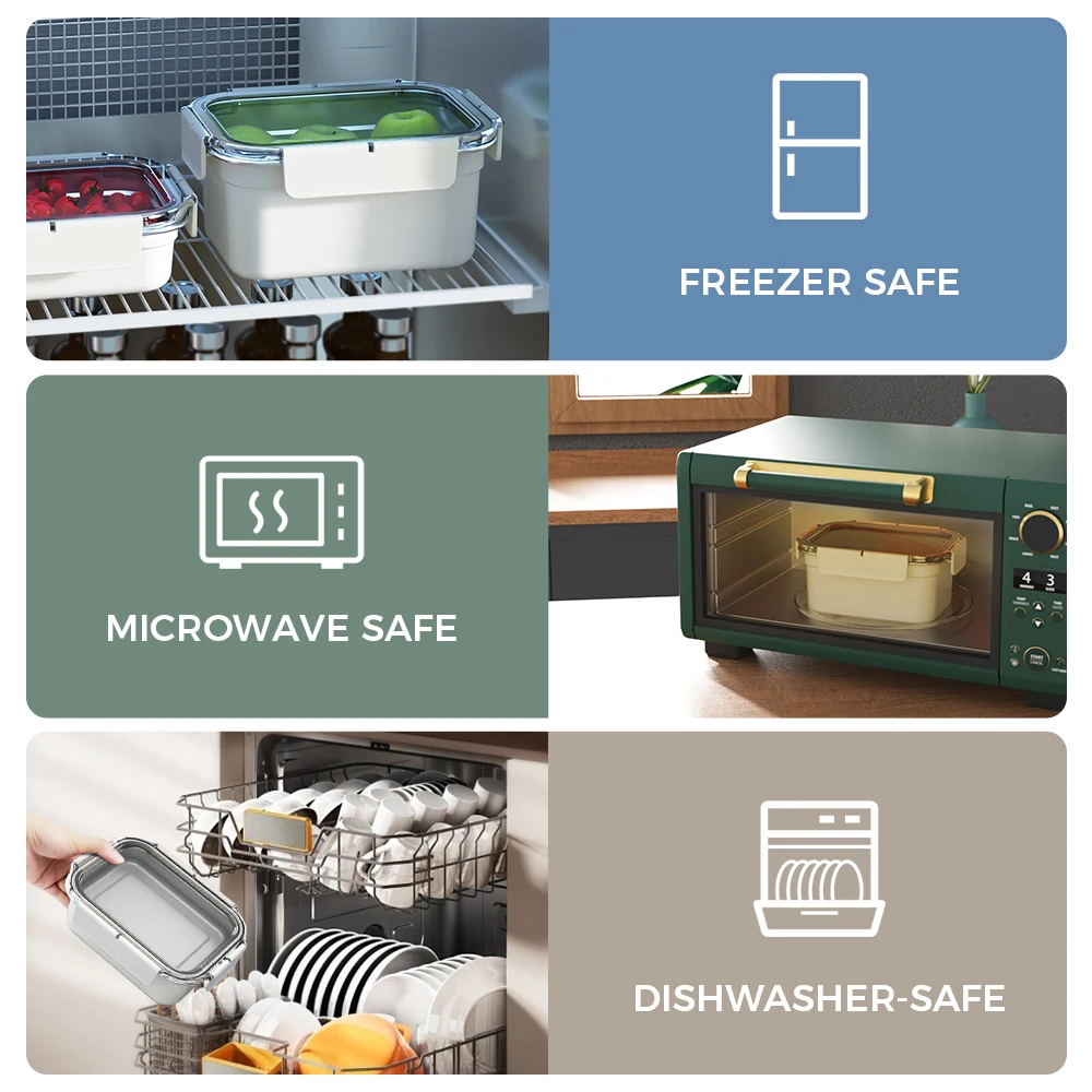 Metal Meal Prep Containers Set with Transparent Airtight Lids Microwave Safe Stainless Steel Lunch Box Bento School Picnics Work