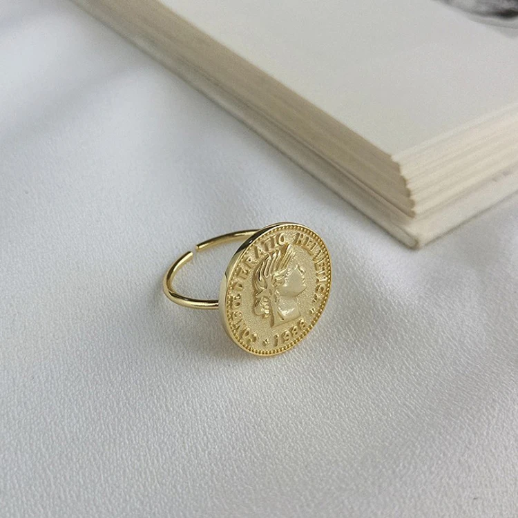 Vintage Silver 925 Queen Elizabeth Coin Ring Gold Rings For Women
