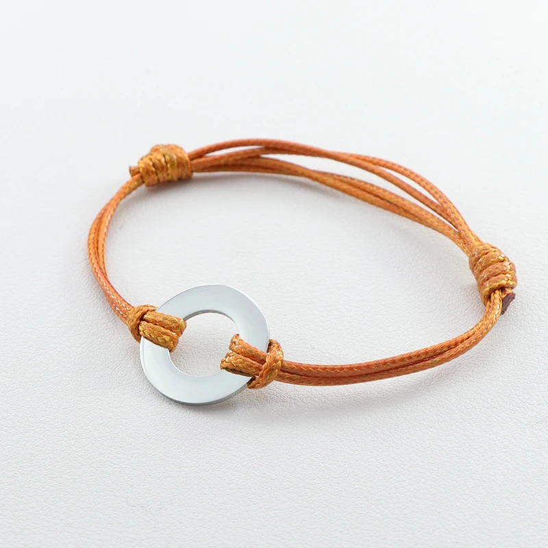 wholesale diy design silver steel charm engravable black cord string bracelet for men women minimalist jewelry