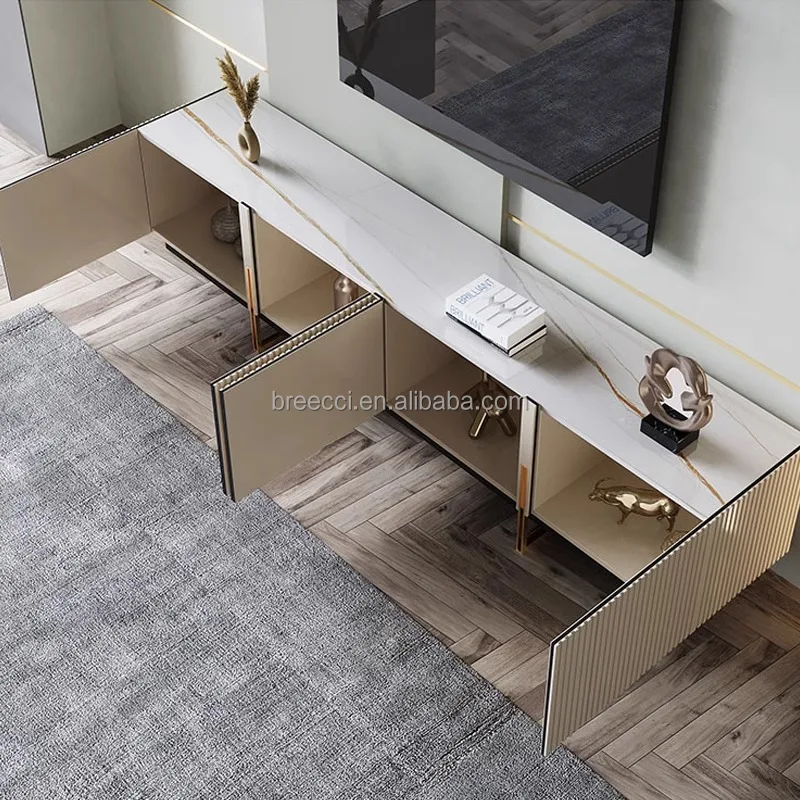 DS Modern Luxury TV Unit Wall Cabinet Contemporary Custom MDF Furniture for Living Room Home Office with LED Storage Features