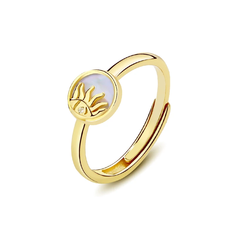 8 Fashion Adjustable Ring Jewelry 925 Sterling Silver Gold Plated White Shell Sun Rings for Women