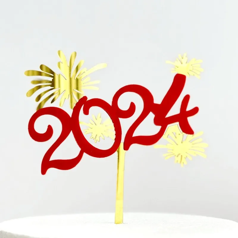 Hot Sale Cheap Festival Holiday Party Supplies Favor Cake Decoration Acrylic 2024 Happy New Year Cake Topper