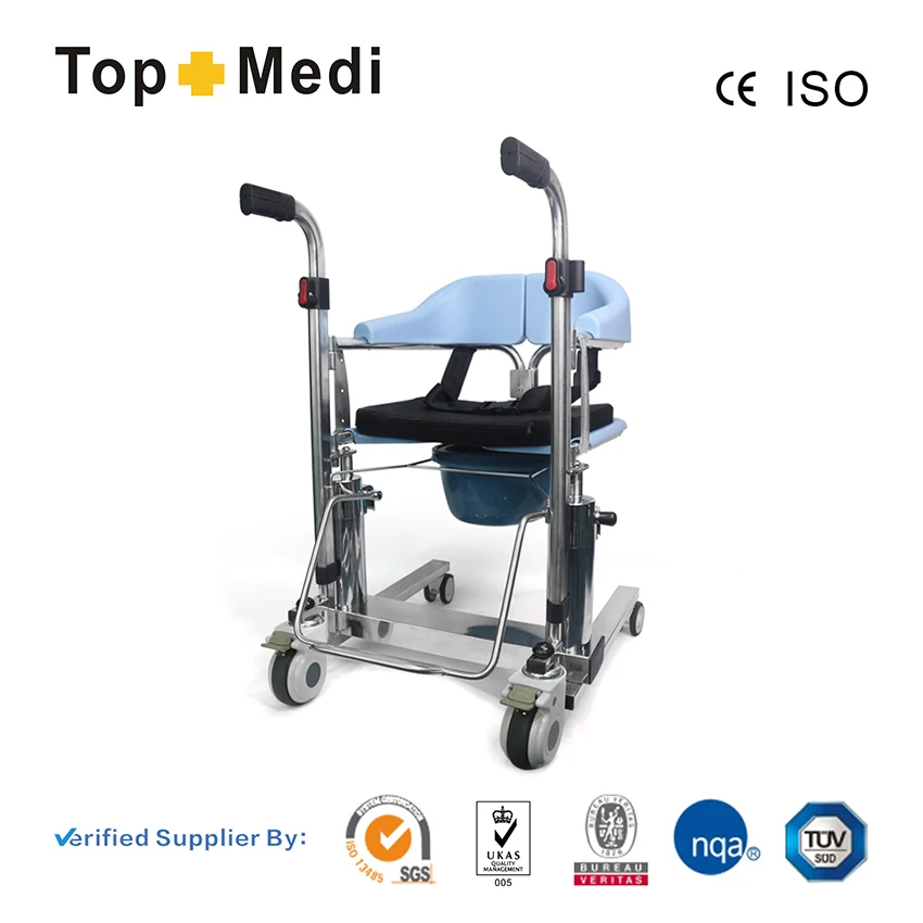 Home Healthcare Shower Toilet Seat Commode Chair Hydraulic Lift Height Adjustable Transfer Wheelchair For Elderly Disable People