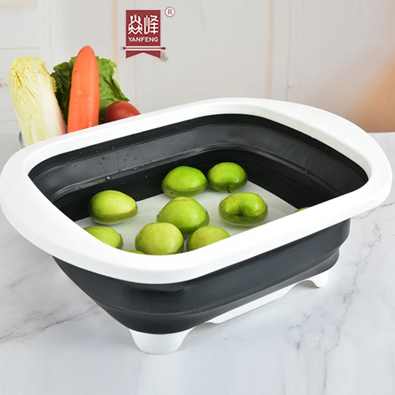 Wholesale 3 In 1 Multi-Function Custom Home Gadgets Kitchen Collapsible Folding Cutting Board Storage Basket With Dish Tub