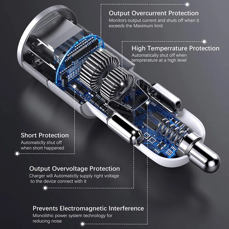 Car Adapter Charger 15W Type C 3.1A Smart Charging Usb C Car Phone Charger
