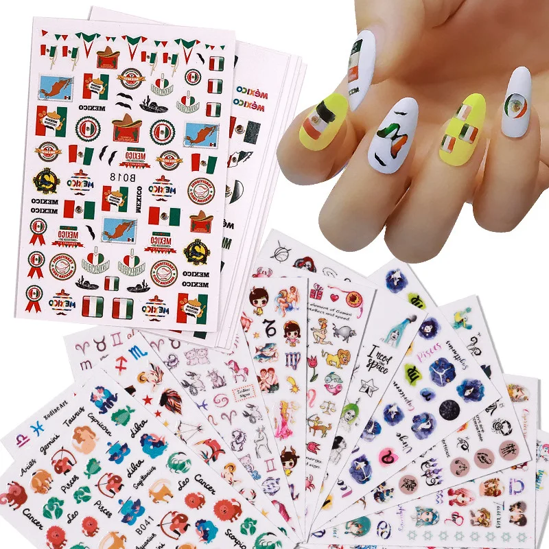 6pcs 12pcs Mexico Flag Styles Manicure DIY Nail Constellation Charms Nail Art Stickers