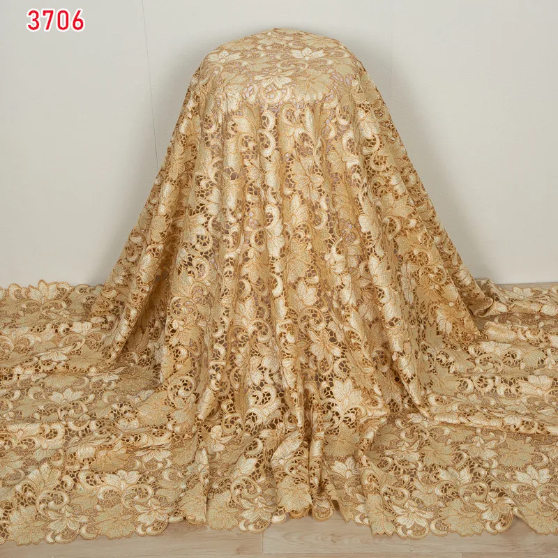 3706 Wholesale African Water Soluble Lace Hot Selling Nigeria Guipure Cord with Rhinestones Cord Lace for Women Evening Dresses