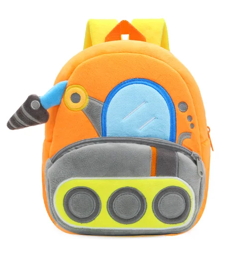 2-4 Years Cute Cartoon Excavator Children 3D Car Engineering Vehicle Plush Backpack Girls Kids Kindergarten School Bag