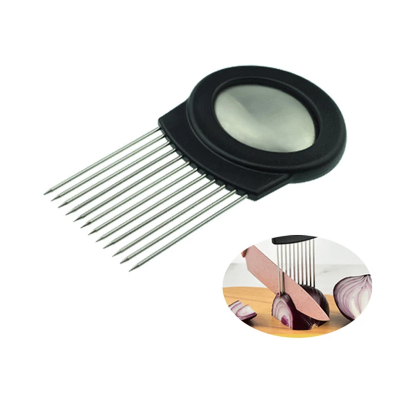 Onion Tomato Vegetable Meat Slicer Cutting Holder Tool With Stainless Steel Smell Remover Tool