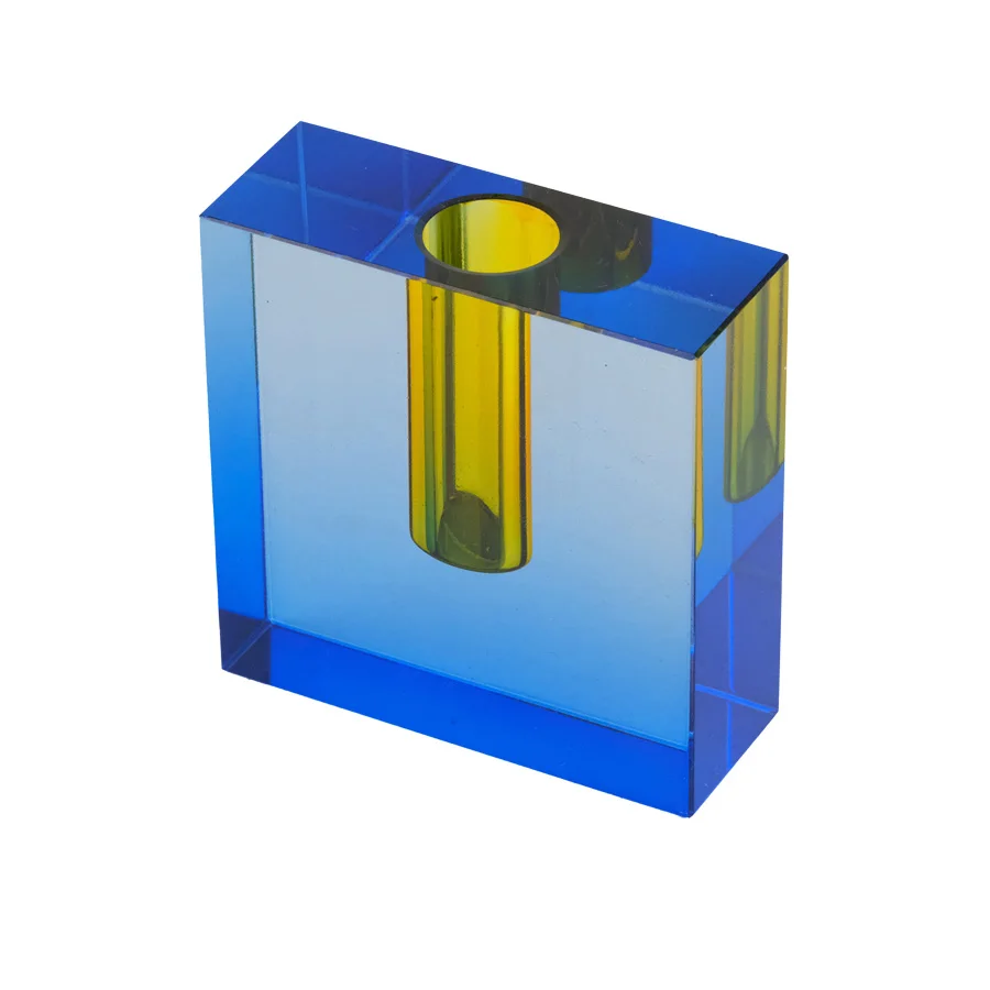 Mini Square Morden K9 Clear Crystal Vase Frosted Lalique Pink Crystal Vase For Home Wedding Table Decor