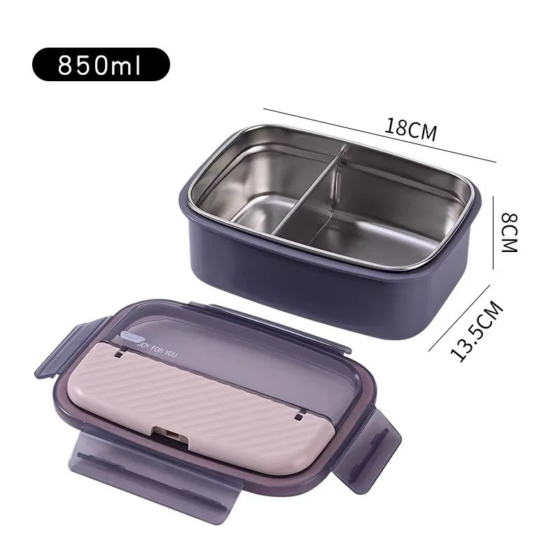 2 Compartment Small 850ml Rice Snack Tiffin 304 Stainless Steel Food Bento Lunch Box Container For Kids Children with Dinnerware
