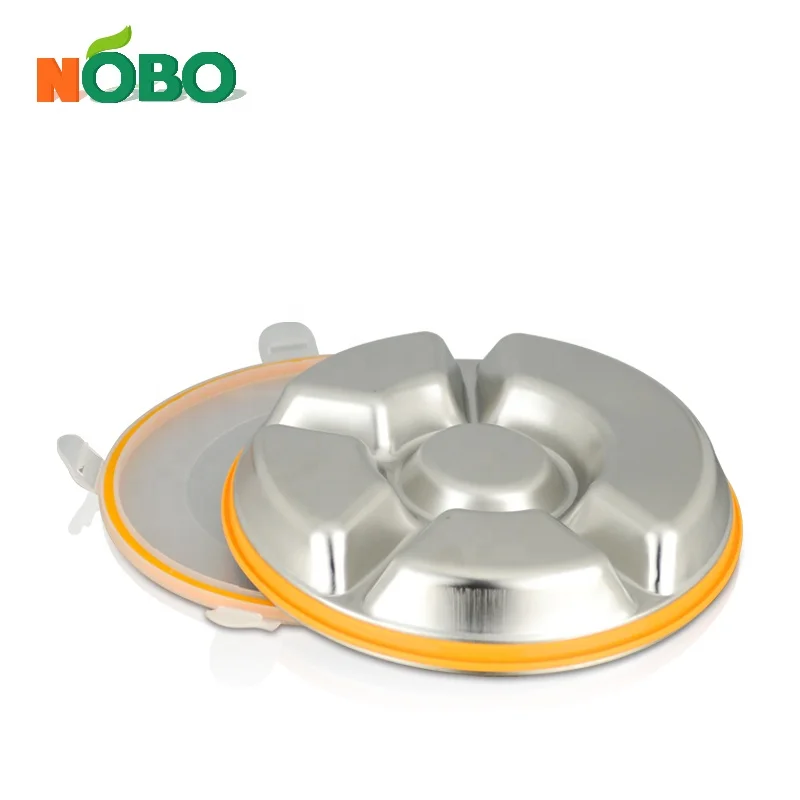 Healthy School Portable Compartment Metal Food Lunch Mess Stainless Steel Kids Dinner Plates with Lids