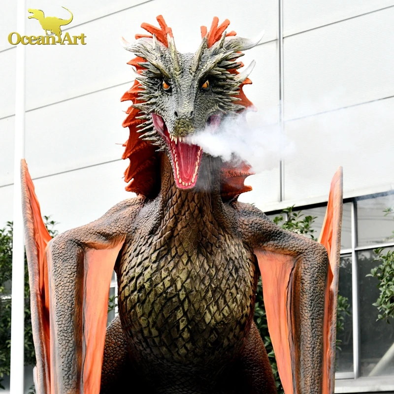 smoking giant animatronic red dragon head for sale