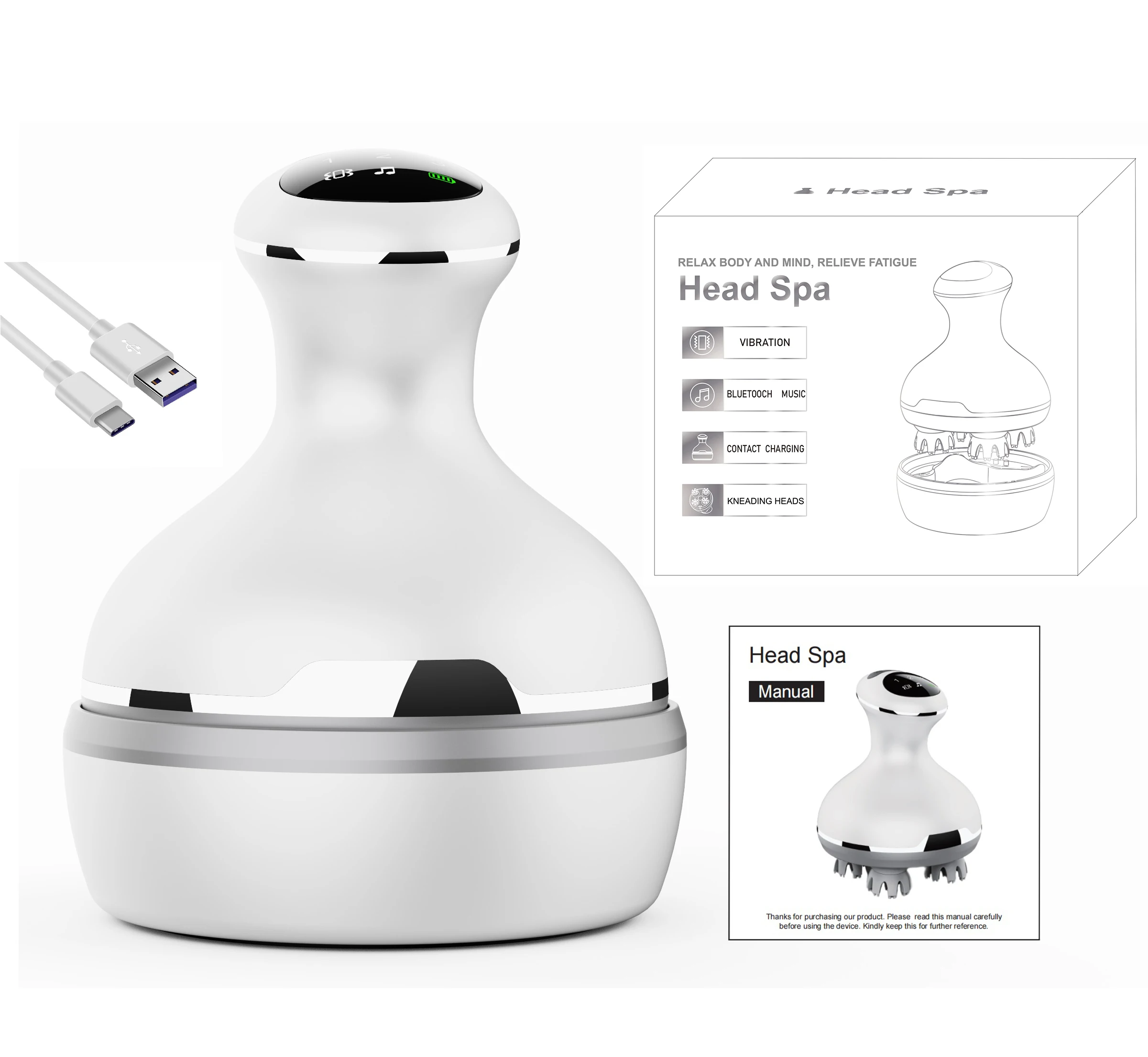 Most Popular Product Portable Mini Cordless Head Spa Stress Relaxing Music Electric Scalp Massager Head Massage Machine