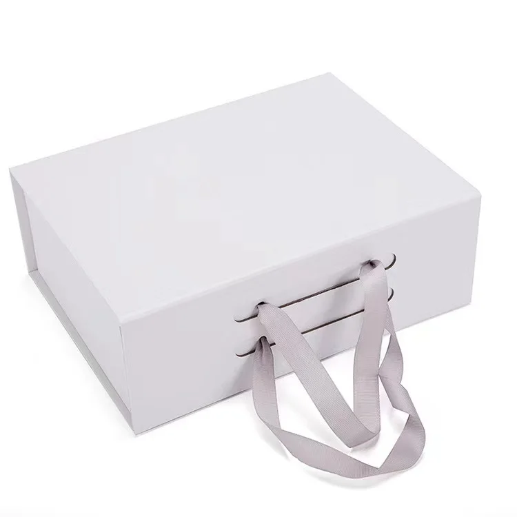 Custom Wedding Folding White Gift Box with Ribbon Big Magnetic Cardboard Box Logo Gold Foil for Apparel Skincare Shoes Packaging